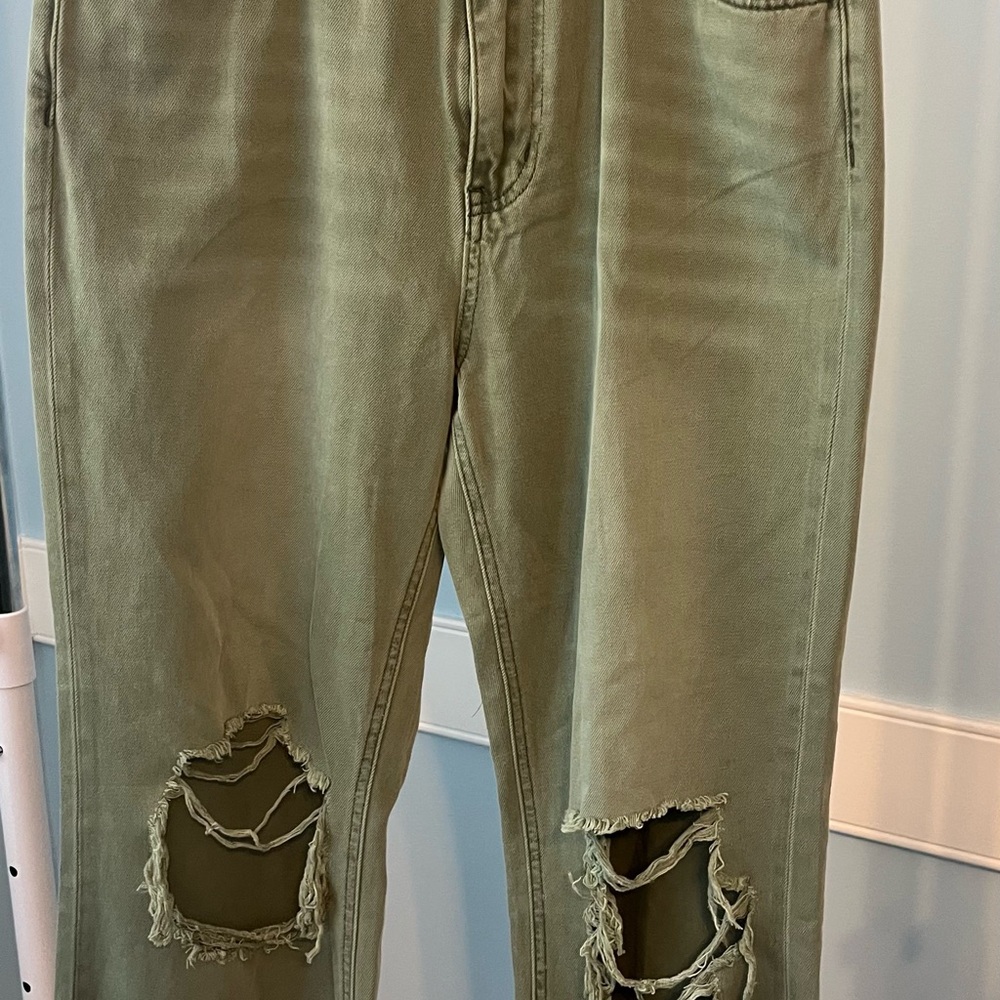 Olive Distressed Flare Jeans